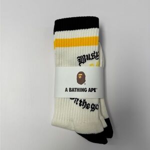 Bape Crew Socks Mens Womens Unisex Size 9-11 White Cream Black Yellow Skate New